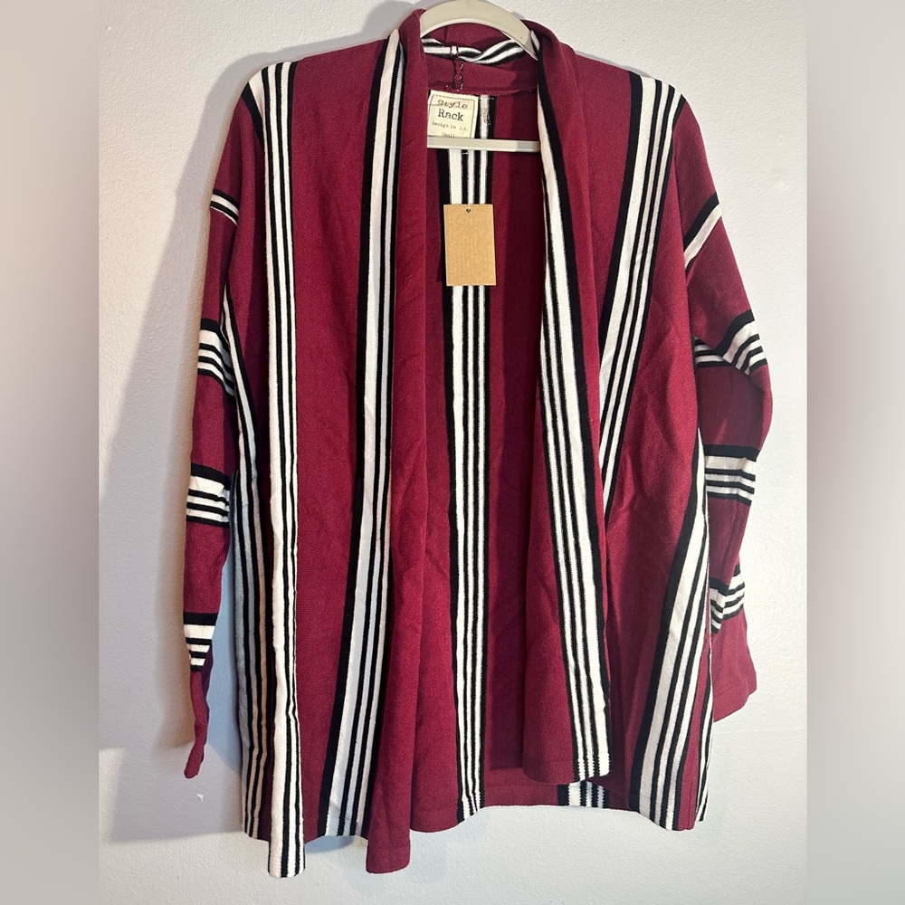 Striped cardigan red black white style and co nwt small